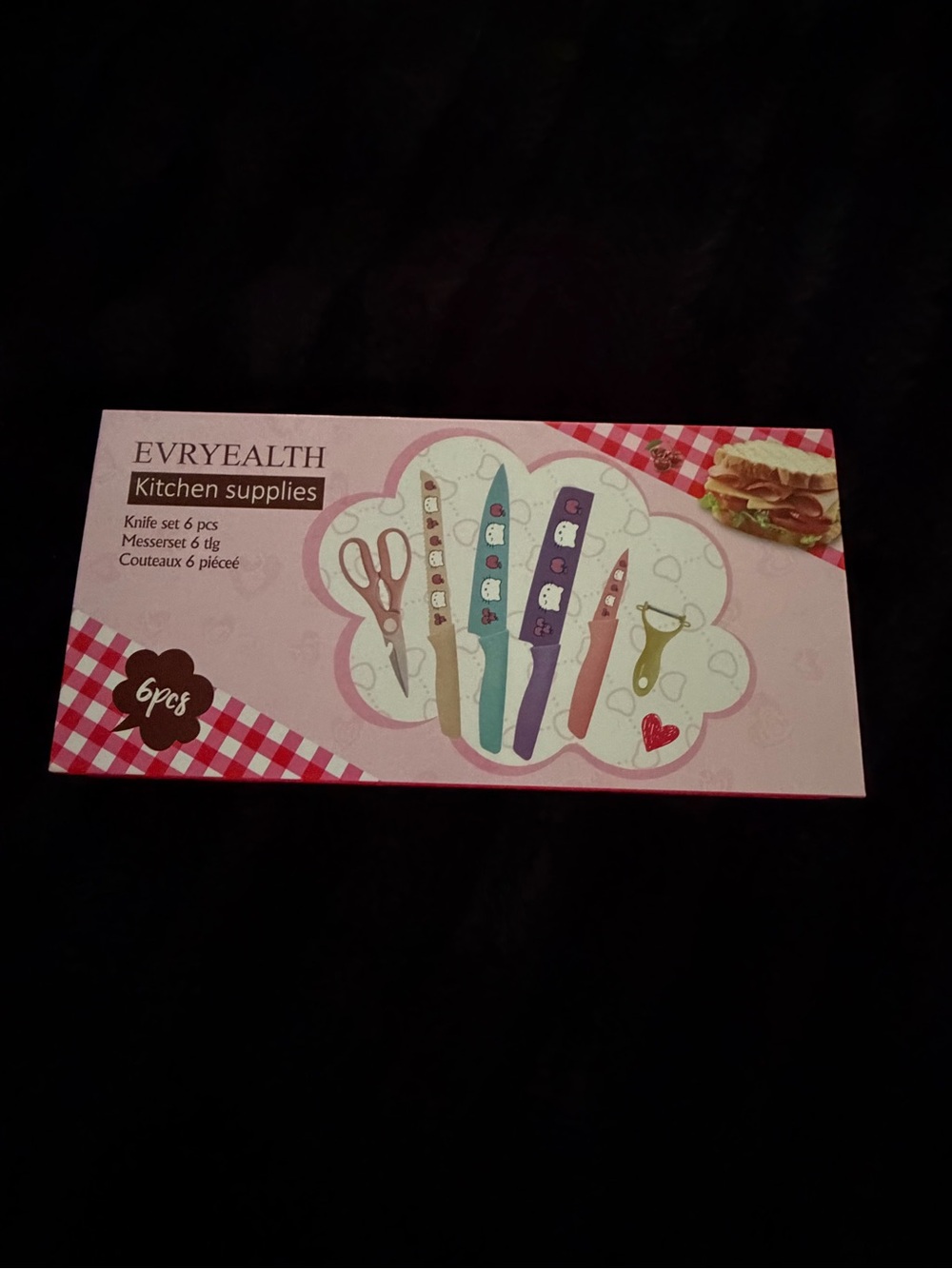 6 piece Hello Kitty multicolored Decorative Kitchen Knife Set Packaging